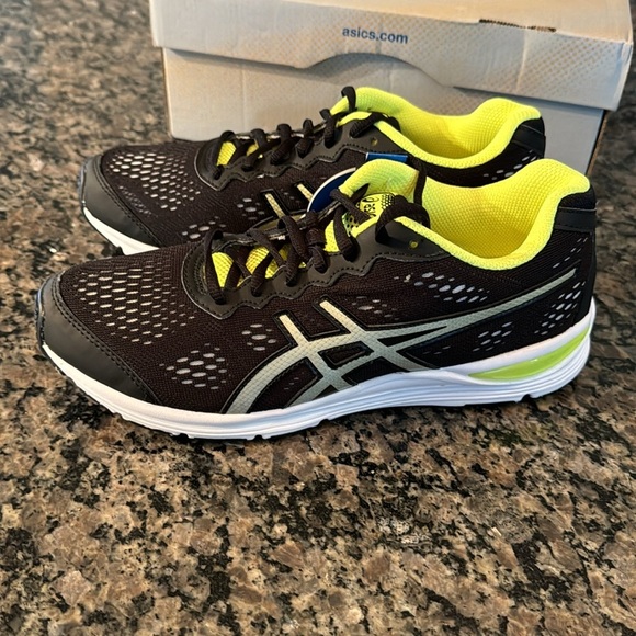 ASICS gel storm black lighting flash yellow kids sneakers NIB6.5 - Picture 5 of 7